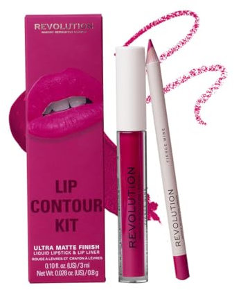 Revolution Makeup Ultra Matte Finish Lip Contour Kit. Fierce Wine