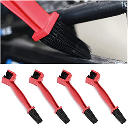 CGEAMDY 4 PCS Brosse Chaîne De Nettoyage, Multifonction 3 Côtés Résistants Poils Brosse Nettoyeur Laveur Remover, Épurateur Outil Pour Engrenages Chaîne Pour Scooter De Chaîne Vélo Et Moto (Rouge)
