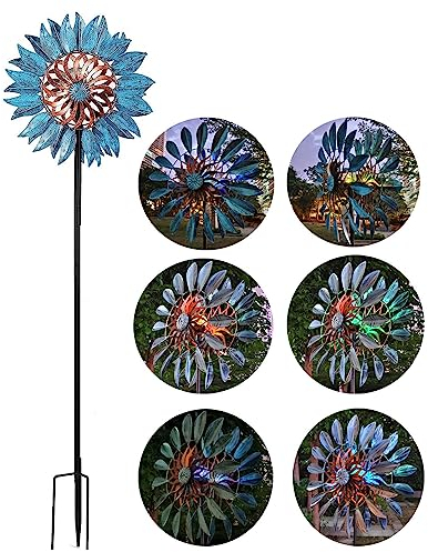 Solar Windrad Garten Metall, 213cm Groß Windspiele FüR DraußEn Stehend, mit solarbetriebene Glaskugel Windrad XXL, Wetterfestes Gartendeko