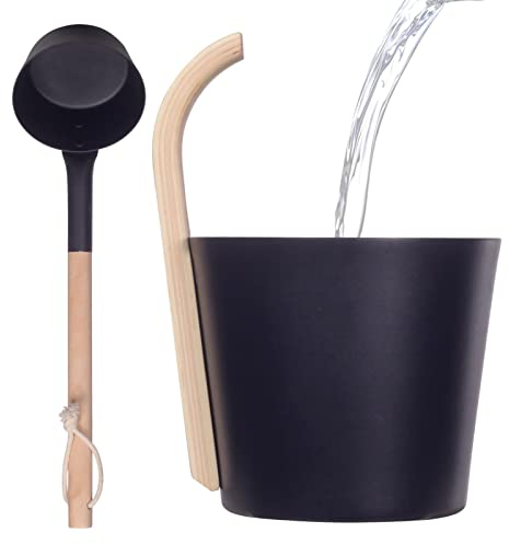 Secchio in alluminio per sauna, secchio in alluminio da 7 litri con manico in legno, set di secchio e mestolo per sauna, accessori per sauna, set per case, centri SPA, alberghi, ostelli