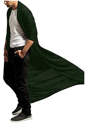 Beokeuioe Cardigan da uomo per le mezze stagioni, asimmetrico, lungo uomo, muscolo, trasparente, cardigan a rete, camicie a maniche lunghe, top sottile, estivo, mantello, verde, L