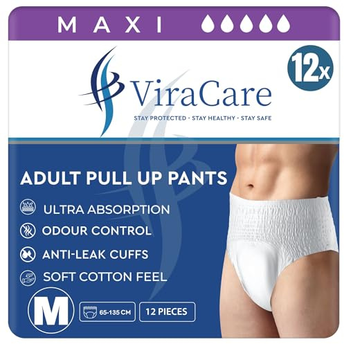 24 x Maxi Incontinence Pants Women & Men | Adults Diapers | Ultra Absorption and Soft-Stretch Waistband | Adults Pull Up Pants | Waist Size Medium 65-135 cm | (2 Packs of 12, Medium)