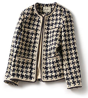 TangDao Damen Bouclé-Jacke – Eleganter Herbst/Winter Blazer mit Hahnentrittmuster (DE/NL/SE/PL, Alphanumerisch, XS, Regular, Regular, Dickeres Hahnentrittmuster)