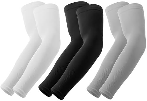 Mangas de brazo de protección solar UV para hombres y mujeres, mangas de compresión para el sol de enfriamiento - Deportes - Entrenamientos - Cubierta de tatuaje, 3 (negro, blanco y gris), L