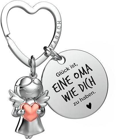 FABACH Beste Oma Schlüsselanhänger Schutzengel Glücksbringer mit Herz und Gravur - Beste Oma der Welt Geschenke Schlüsselanhänger - Oma Geschenk Engel Glücksbringer