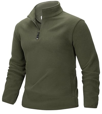 33,000ft Men's Fleece Pullover Warm Half Zip Microfleece Jacket Lightweight Outdoor Sweatshirt Thermal Top with 2 Pockets for Autumn Winter, Hiking, Work, Olive Green M