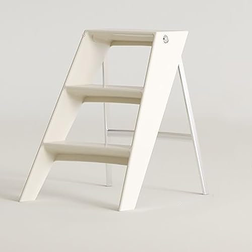 Taburete plegable de acrílico para adultos, silla de escalera portátil de 3 escalones para mesita de noche/bañera, soporte de flores de plexiglás, accesorios para fotos, color blanco lechoso