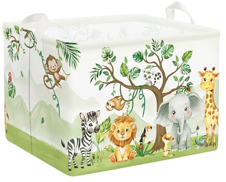 HUUMONSS Grande Cesta Porta Biancheria Animale Della Foresta Pieghevole Cestini Portaoggetti Giocattoli/Vestiti per Genitore Cesta Indumenti Sporchi per Bagno, Elefante, 36L