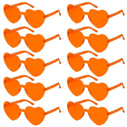 SelfTek Lunettes Cœur, 10 Paires Lunettes en Forme de Cœur, Lunettes De Soleil Coeur, Lunette Soiree de Fête pour Anniversaire, Mariage, Carnaval, Accessoires Photo pour Femmes, Hommes(Orange)