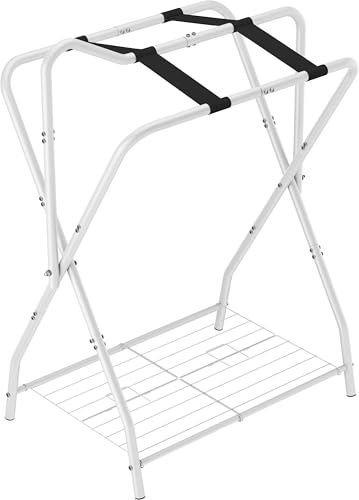 Queension Foldable Saddle Rack for Horse Stable Equipment, Portable Horse Saddle Stand with Bottom Storage for English & Western Saddles, Saddle Pad Rack for Horse tack, Horses Blanket, White