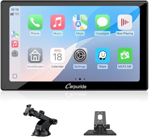 CARPURIDE V9 Autoradio portatile wireless Carplay e Android Auto, 9 pollici 1080p touch screen HD da con BT 5.0, Mirror Link, supporto per camion e camper