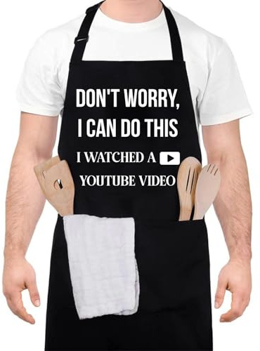 saerryor Funny Aprons for Men with Pockets, DON'T WORRY, I CAN DO THIS Men's Apron for BBQ Kitchen Baking Cooking, Funny Gift for Husband, Dad, Grandad