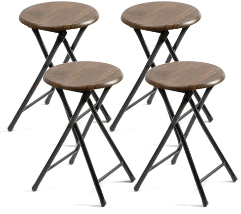 THE SECRET HOME - Pack de 4 Taburetes Plegables de Madera - 30x45cm - Estructura Metálica - Ideal para Cocina, Terraza o Jardín (Madera Oscura - Pack de 4)