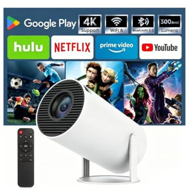 SUMTAB Mini Proiettore con Bluetooth e WiFi, Proiettore Portatile 4K 1080P Supporta, Rotazione 180°, per Interno/Esterno, Compatibile con HDMI/TV Stick/Laptop