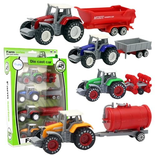 Yhjxly Set di trattori multifunzione 4 in 1, per la fattoria, veicoli da costruzione, veicoli da fattoria, cabina rimovibile per bambini a partire dai 3 anni, interno esterno