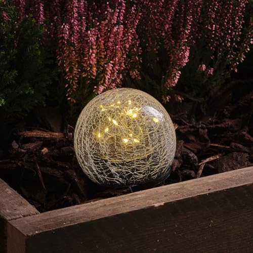 Lights4fun Globe Crackle Glass Solar Stake Light with Warm White LED, Outdoor Garden Pathway Light for Patios & Flower Beds