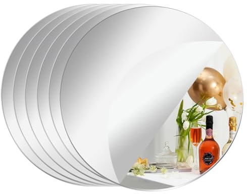 PopularLdo 6 tessere di specchio rotonde per decorazioni da tavola, vassoi di specchio, specchi piatti rotondi per decorazioni da tavola, portacandele a specchio per decorazioni da tavola per
