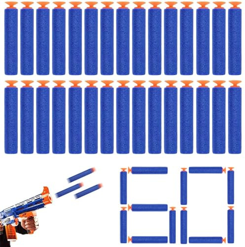 Quesuc 60 Pezzi Nerf Pistola Dardi In Schiuma Elite Con Ventosa, Accessori Per La Serie Nerf N-Strike, Per Bambini, Esterni E Famiglia
