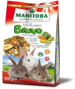 MY RABBIT BRAVO MANITOBA | alimento per Conigli Nani, alimento completo ricco in Fibre naturali e Ortaggi, 1 confezione da 600 grammi.