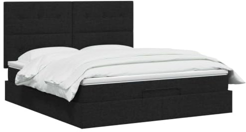 vidaXL Cama otomana con colchón con cabecera Negro 160 x 200 cm Tela