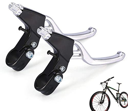 Dioche 1 Pair Bike Brake Levers, Universal Aluminum Alloy Bicycle Brake Handle, Bike Bicycle Cycling Brake Level Handles Lever Set for Most Bicycle, Road Bike, Mountain Bike (Silver)