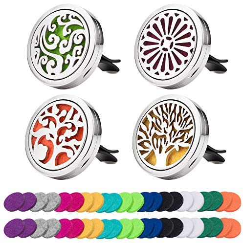 Car Diffuser Vent Clip 4 Pack, Car Aromatherapy Essential Oil Diffuser Vent Clips 30mm, Stainless Steel Locket 44 Felt Pads
