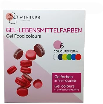 Wenburg Gel Profi Lebensmittelfarbe, 6 x 20g. Made in EU. Hochkonzentriert. Farben Set, zum Färben von Teig, Fondant, Marzipan, Slime