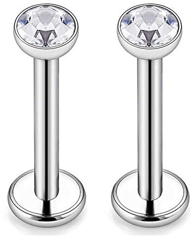 CIZME G23 Titan läppstift 1,2 mm labret stänger med kristall brosk helix Tragus Monroe Piercing Bar 6/8/10 mm, Titan, kristall, stål