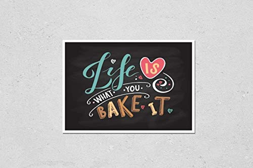 Poster Reproduction of Life is what you bake it as Birthday typography logotype, badge and icon. Inspirational quote postcard, card, invitation, banner template. lettering Variation Number 2