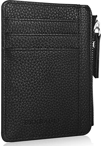 flintronic Portia Carte di Credito e Tasche Pelle, Scomparto Con Cerniera, Borsa Tascabile Sottile Uomo 8 Slot Per Schede e Porta Id/Foto, Nero
