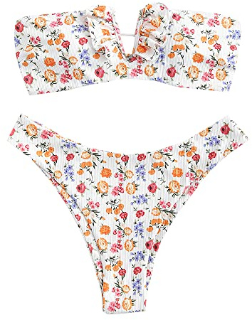 ZAFUL Bikini tipo bandeau con hombros descubiertos., Blanco-B., S