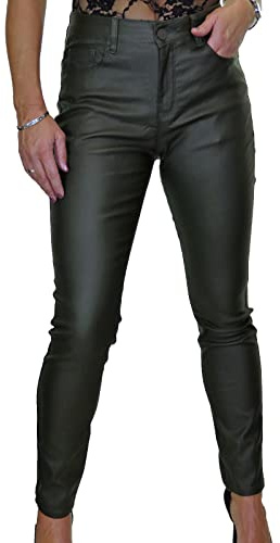 Jeans pour Femmes À Taille Haute en Similicuir Extensible Pantalon Skinny pour Femmes, Vert 38-50 (50)
