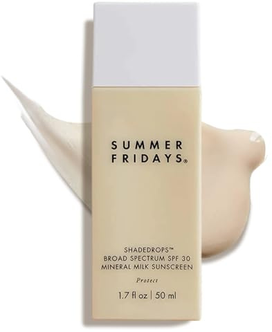 Fridays ShadeDrops Broad Spectrum SPF 30 Mineral Milk Sunscreen with Zinc Oxide, Squalane and Vitamin E - Lightweight Sunblock (50 g)