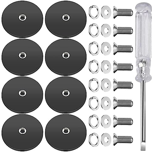 Nizirioo Imanes de neodimio engomados extrafuertes, 8 unidades, grandes, diámetro de 43 mm, con rosca exterior M6 y destornillador, 10 kg de fuerza de sujeción, imanes atornillables para tornillos
