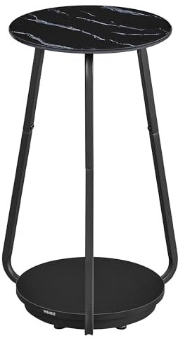 VASAGLE Beistelltisch, rund, Nachttisch mit 2 Ebenen, Sofatisch mit Glasplatte und Ablage aus Spanplatte, für Wohnzimmer, Schlafzimmer, kleine Räume, modern, marmorschwarz LET287B58