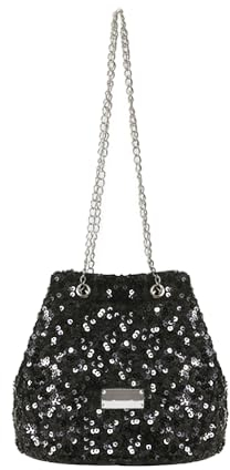 HIOQFR Glitzer Tasche Damen Abendtaschen Schwarz Pailletten Handtaschen Klein mit Kettentasche Clutch Mini Schultertaschen Elegant Eimertasche Hobo Crossbody Bag Frauen Umhängetasche Casual Handbags