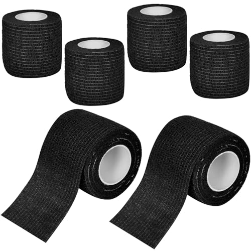 6 Rouleaux de Bandage Elastique Cohésif 5 cm x 4,5 m, Bande Auto Adhesive, Strap Doigt, Pour les Mains, les Pieds Genoux, Noir