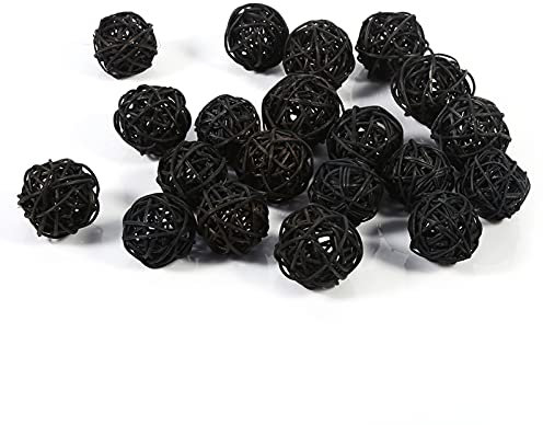 Tissting 20 Pieces Wicker Rattan Balls, 3cm Decorative Balls, Vase Centerpiece Bowls Orbs Filler House Ornament for Craft, Wedding, Party, Potpourri Decor(Black)