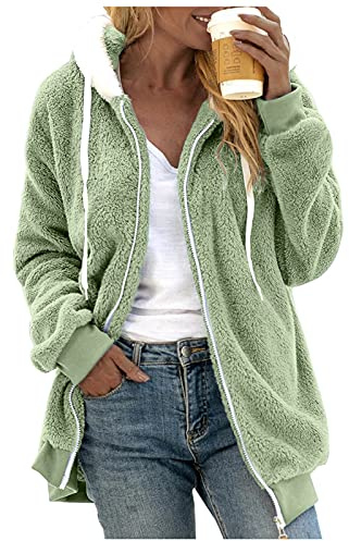 YCBMINGCAN Chaqueta de forro polar para mujer, con capucha, cálida y cómoda, muy suave y cómoda, con cremallera cálida, franela con capucha, chaqueta de peluche, chaqueta de peluche, informal, gran