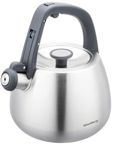 Stålvattenkokare flöjtpanna, tekanna, vattenkokare 2,5 l induktion, silver-matt KLAUSBERG KB-7773