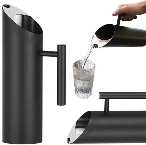 Starnearby Brocca Acqua Acciaio Inox, Caraffa per Acqua, Brocca in Acciaio Inox con Manico, Moderna, per Bevande, Tè Freddo, Caffè Caldo per Casa, Ristorante, Bar (Nero 1,5L)