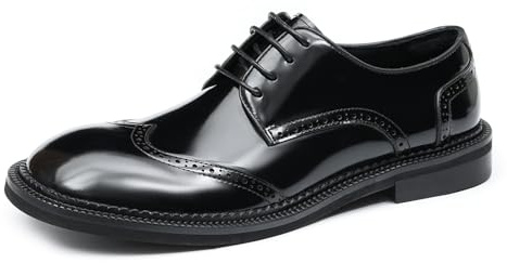 Derbys Business Casuale Punta Rotonda da Uomo Scarpe Eleganti Stringate Formali Matrimonio Ufficio Scarpe da Abito in Pelle Comode Traspiranti,Nero,40