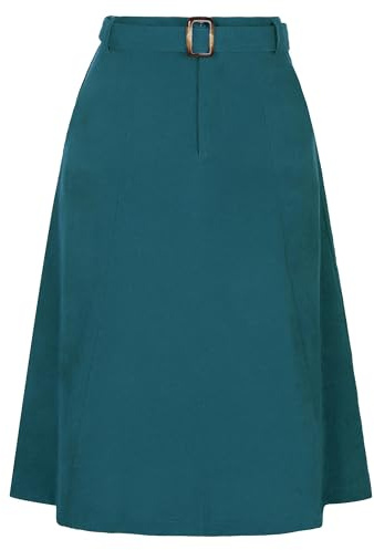 Allegra K Gonna midi da donna a vita alta con elastico sul retro a trapezio e cintura in velluto a coste con tasche, Blu pavone, XL