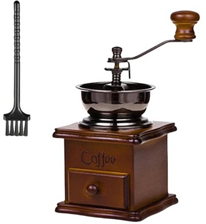 Molinillo de café manual retro con base de madera, grosor ajustable y cepillo extraíble para café expreso en frío, molinillo de café manual
