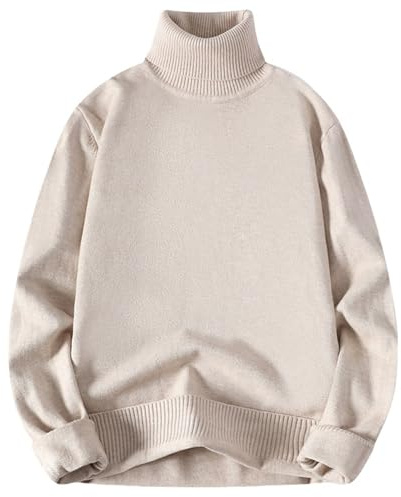 Suéter de cuello alto para hombre, suéter de invierno cálido y grueso de algodón con cuello polo, camiseta de manga larga de cuello alto, sudadera casual para hombre, beige, XXXXL