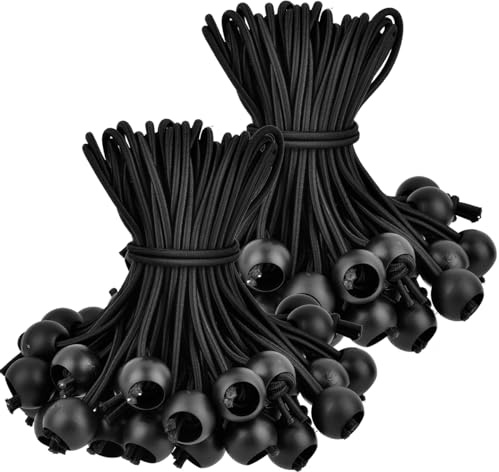 POUMUE 100 Pièces Tendeur Elastique avec Boules,15cm Tendeur Élastique Bache Sandow Elastique, Cordons Élastiques Bungee Tendeur Boule, Corde Elastique pour Bache Camping Bannière Canotage Pavillons