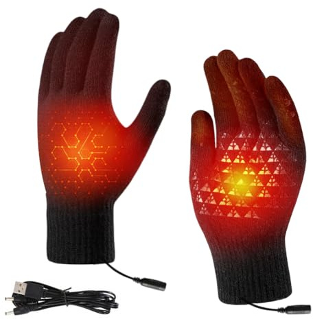 Gants chauffants USB, gants d'hiver pour homme et femme, doigts complets d'hiver, gants chauffants électriques, gants pour écran tactile, gants chauffants pour l'escalade, le ski, le cyclisme (noir 1)