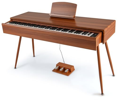 COSTWAY 88 Tasten Digital Piano, Vollgewichtetes Klavier mit Hammermechanik, Keyboard Piano mit Push-Pull-Schublade, Dreifachpedal, MIDI-USB, 800 Töne & 600 Rhythmen, E-Piano für Anfänger