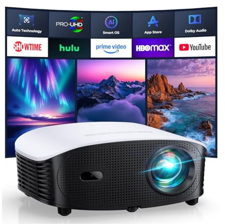 GooDee AI Smart Mini Projector with WiFi and Bluetooth - FHD 4K Support, Compatible with Netflix/YouTube, Auto Focus & Keystone, Dolby Audio Movie Projector for Outdoor Movie Night & Bedroom Theater