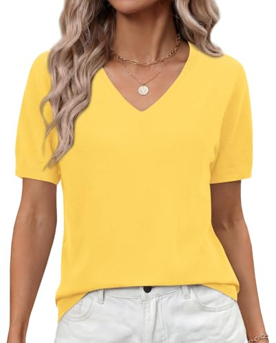 Elesomo Ladies Jumpers Short Sleeve V Neck Knit Sweater Top